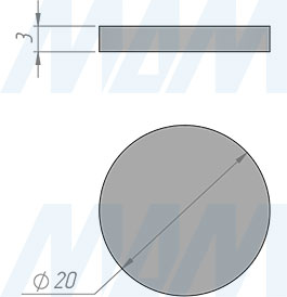 Размеры самоклеящегося круглого подпятника, диаметр 20 мм (артикул HR20)