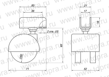 Опора колесная d50 ДСП Нижн.Крепл  (Изображение 2)