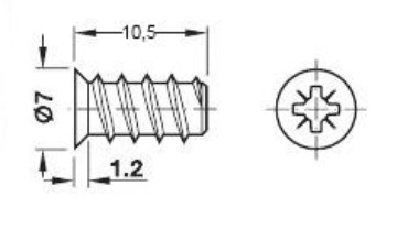 Винт мебельный никелированный с потайной головкой для отверстия 5 мм длина 10,5 мм 012.15.715 (Изображение 3)