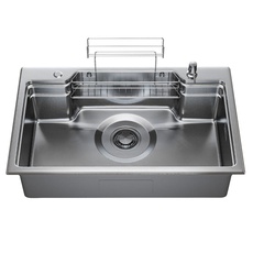 Мойка настольного монтажа 75*46 (1,0) вып 3 1/2  MIXLINE PRO с фаской 21,5 см + сифон+дозатор+2 коландера+корзина+разделочная доска САТИН (558471)