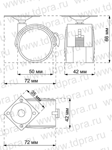 Опора колёсная D50 чёрная, на площадке со стопором, TWPB-50 (Изображение 2)