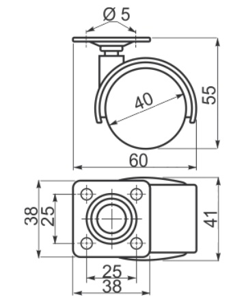 Опора колесная на площадке d40 (открытая) (Изображение 2)