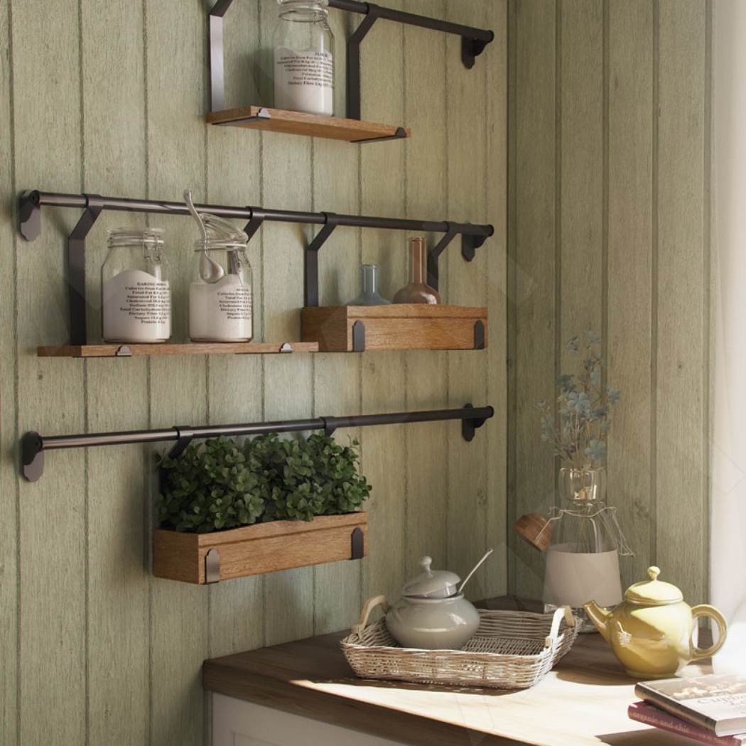 хранение прихваток на кухне. декор для кухни на полки. полочка над плитой. кухонные полки навесные открытые. Landsby лоток 280.