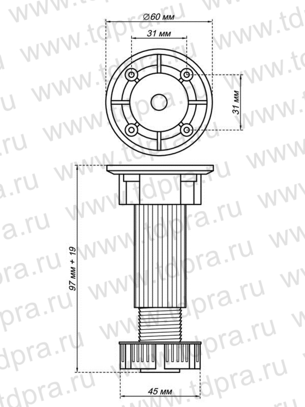 Опора кухонная 100 мм чертеж