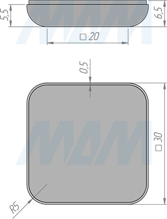 Размеры квадратного самоклеящегося подпятника SuperGlide 30х30 мм (артикул HR-A3030)