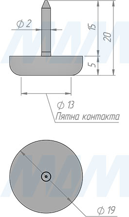 Размеры круглого подпятника SuperGlide с шипом, диаметр 19 мм (артикул HR19-N)