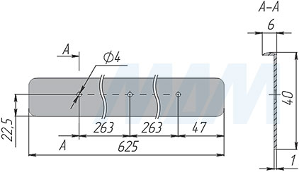 Размеры торцевой планки для столешницы толщиной 38 мм (артикул ПT-38)
