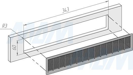 Установка универсальной вентиляционной пластиковой решетки, 350х68 мм (артикул VG-2030)