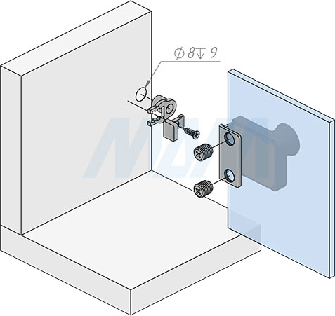 Установка выдвижного замка-ручки для 1-ой стеклянной двери, без сверления (артикул 407-2/5), схема 2
