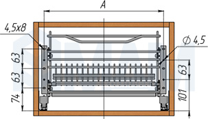 Установка корзины-посудосушителя ROUND с плавным закрыванием для нижнего яруса кухни (артикул KCCPTGMSL2...PACSI), схема 3