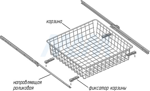 Установка сетчатой корзины BASE на роликовые направляющие (артикул KC)
