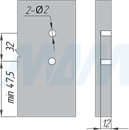 Присадочные размеры для фасада при установке стандартного ящика M-TECH (артикул MT.S)
