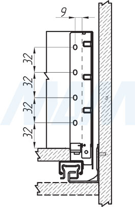 Присадочные размеры для задней стенки при установке ящика LS BOX высотой 173 мм (артикул LS173)