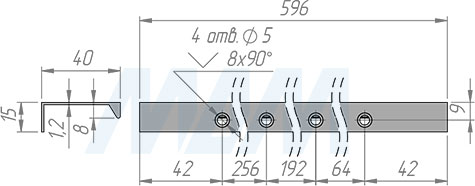 Размеры профиль-ручки с креплением саморезами под фасад шириной 600 мм (артикул PH.RU01.600)