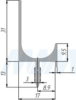 Размеры врезной профиль-ручки для фасада 16/18 мм (артикул PH.RU07)