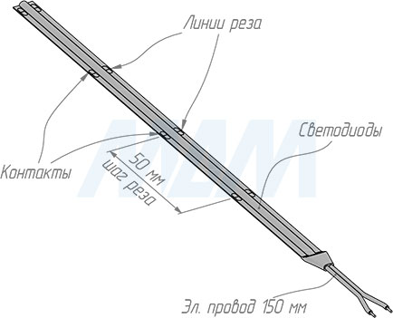 Монтаж и резка светодиодной ленты LUX COB, основание 8 мм, 420 диодов, 24V, CRI 90, IP20, 10W/1м (артикул LS24-COB-20-10)