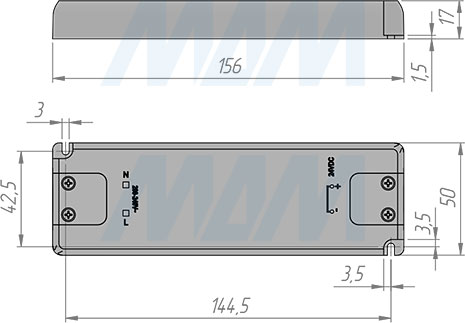 Размеры блока питания AC-230/DC-24V, IP31, 30W (артикул LSA-PS24V-IP31-30W)