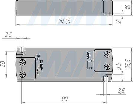 Размеры блока питания AC-230/DC-24V, IP31, 15W (артикул LSA-PS24V-IP31-15W)
