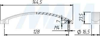 Размеры ручки-скобы с межцентровым расстоянием 128 мм (артикул BH.05.128)