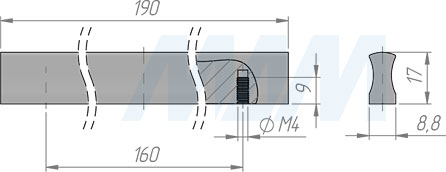 Размеры профиль-ручки с межцентровым расстоянием 160 мм (артикул PH.RU02.160)